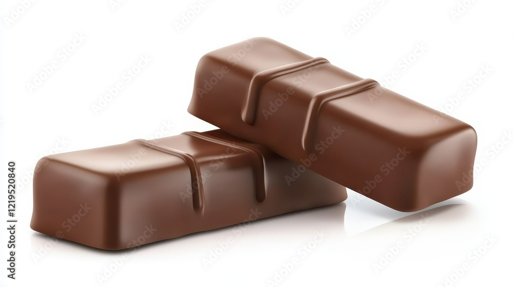Delicious Chocolate Bars - Two glossy milk chocolate bars stacked on a white background. Perfect for food blogs, packaging, or advertising. Delicious Chocolate Bars - Two glossy milk chocolate bars stacked on a white background. Perfect for food blogs, packaging, or advertising.