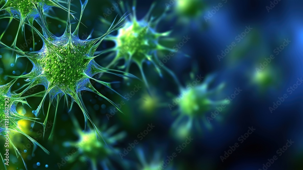 Fototapeta premium Microorganisms in Vibrant Blue Background
