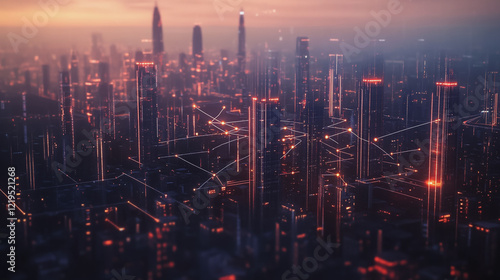 Wallpaper Mural Smart digital Innovation city with connection network reciprocity over the twilight cityscape. of future smart wireless digital city and social media networking systems that connects people with city
 Torontodigital.ca