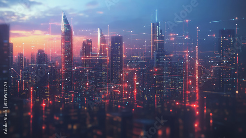 Wallpaper Mural Smart digital Innovation city with connection network reciprocity over the twilight cityscape. of future smart wireless digital city and social media networking systems that connects people with city
 Torontodigital.ca