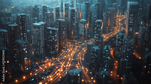 Wallpaper Mural Smart digital Innovation city with connection network reciprocity over the twilight cityscape. of future smart wireless digital city and social media networking systems that connects people with city
 Torontodigital.ca