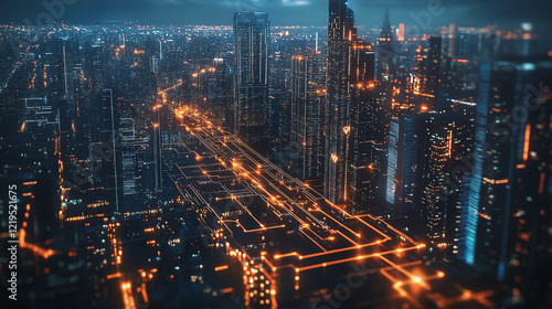 Wallpaper Mural Smart digital Innovation city with connection network reciprocity over the twilight cityscape. of future smart wireless digital city and social media networking systems that connects people with city
 Torontodigital.ca