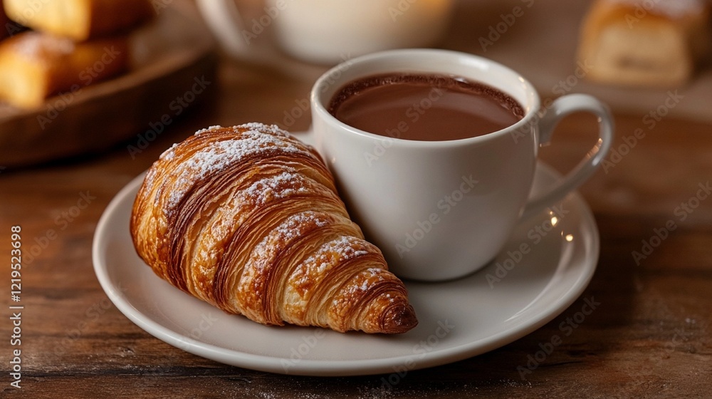 cup of coffee and croissant cup of coffee and croissant