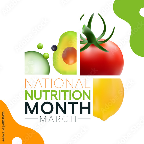 National Nutrition month is observed every year in March, to draw attention to the importance of making informed food choices and developing healthy eating habits. Vector illustration