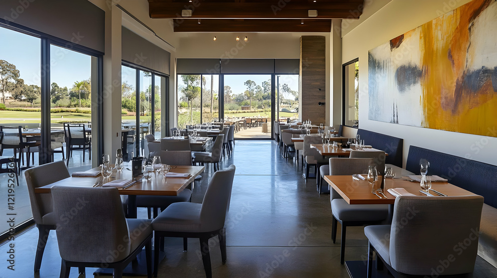 Modern Restaurant Interior Design: Golf Course View Modern Restaurant Interior Design: Golf Course View
