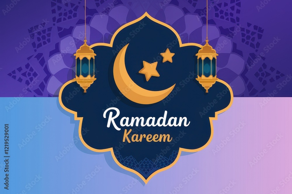 Ramadan Kareem greeting with crescent moon and stars Ramadan Kareem greeting with crescent moon and stars