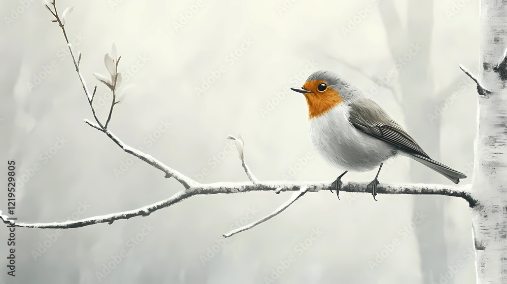 Winter bird perched on a snowy branch in serene nature. Winter bird perched on a snowy branch in serene nature.