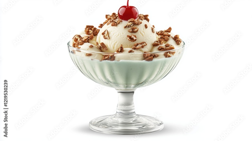 Ice Cream Sundae with Pecans and Cherry Ice Cream Sundae with Pecans and Cherry