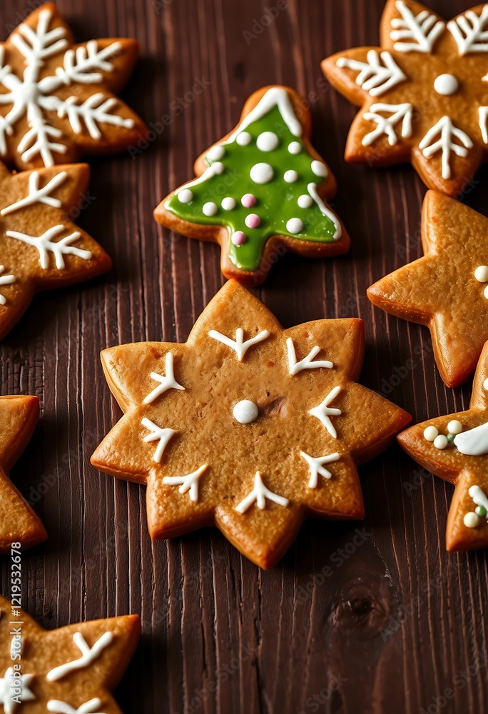 Festive Christmas Gingerbread Cookies: Star, Snowflake, and Tree Designs Festive Christmas Gingerbread Cookies: Star, Snowflake, and Tree Designs
