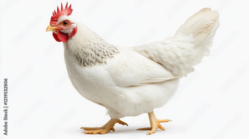 Fototapeta premium White Bantam Hen Isolated on White Background