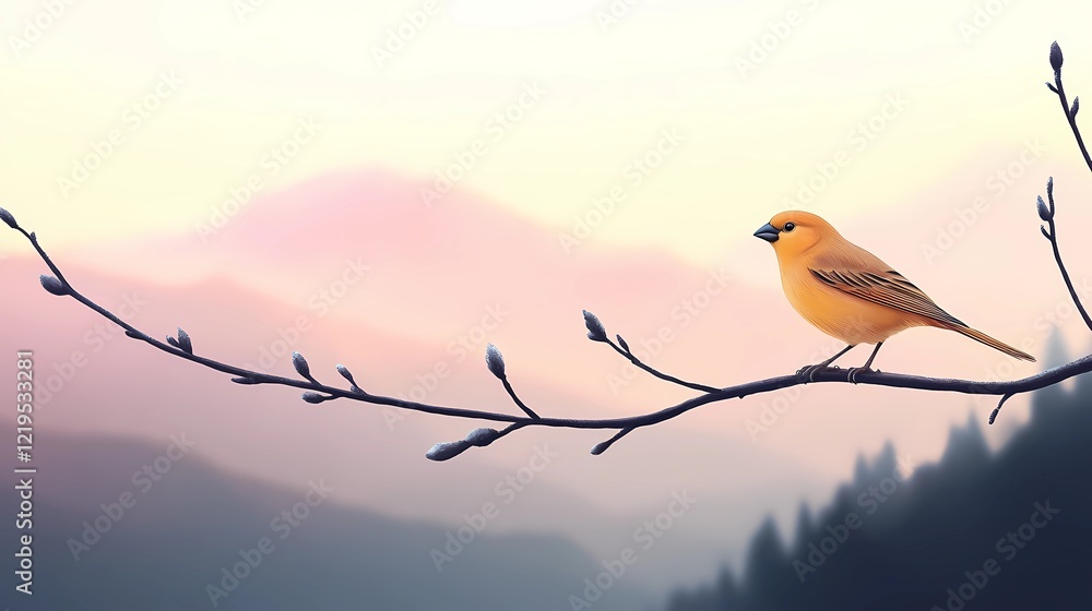 Winter bird perched on a snowy branch in serene nature. Winter bird perched on a snowy branch in serene nature.