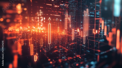 Wallpaper Mural Vibrating holographic arrows pointing downward merging with ghostly outlines of urban structures encapsulating the essence of collapsing markets. Torontodigital.ca