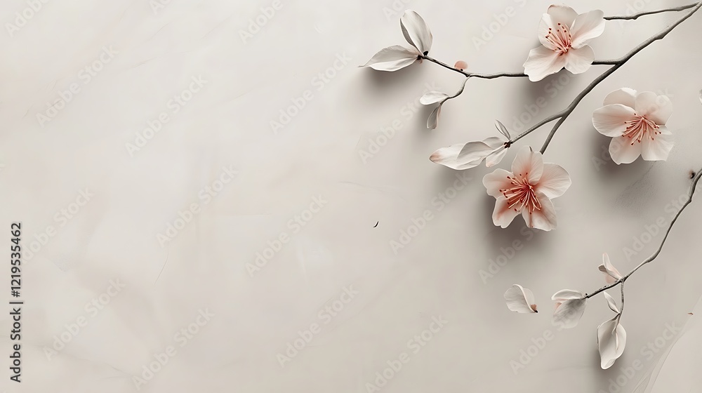 Fototapeta premium Delicate Peach Blossoms Branching on Neutral Background
