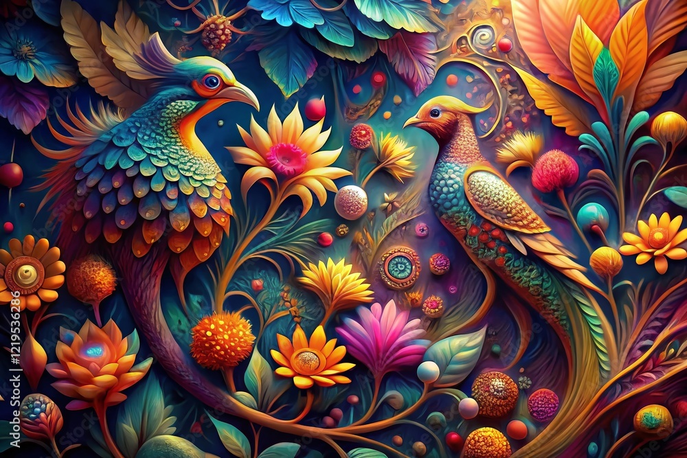 Surreal Floral Animal Abstract Background Art Print, Whimsical Nature Design Surreal Floral Animal Abstract Background Art Print, Whimsical Nature Design