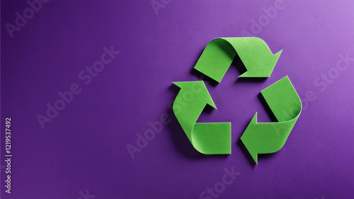 Recycling Sign Symbol for Climate Action and Sustainable Waste Management purple background, green symbol,