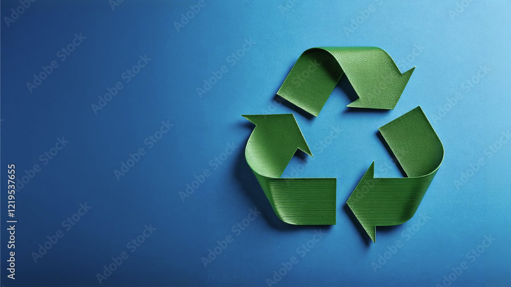 Recycling Sign Symbol for Climate Action and Sustainable Waste Management blue background, green symbol, Recycling Sign Symbol for Climate Action and Sustainable Waste Management blue background, green symbol,