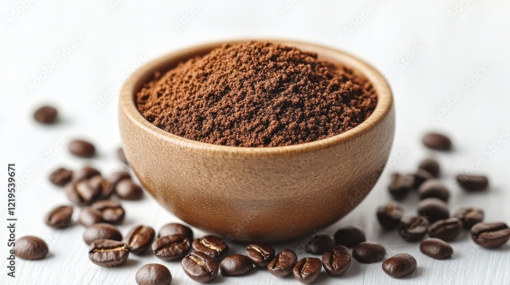 Coffee grounds in bowl.