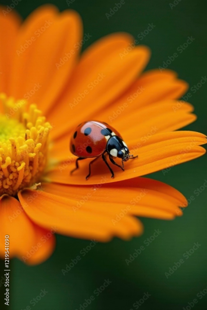 Ladybug resting on a warm orange flower petal, flower, relaxation, insect Ladybug resting on a warm orange flower petal, flower, relaxation, insect