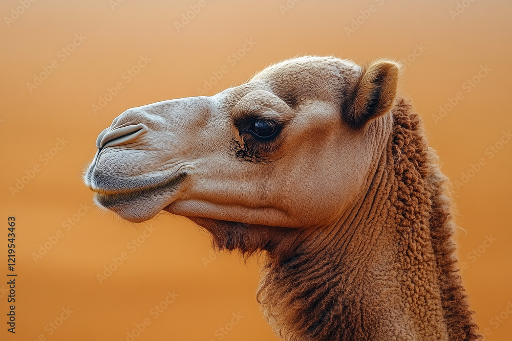 Obraz premium Dromedary Camel Profile Against Sandy Background
