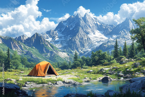 Serene Mountain Campsite Near Tranquil Lake