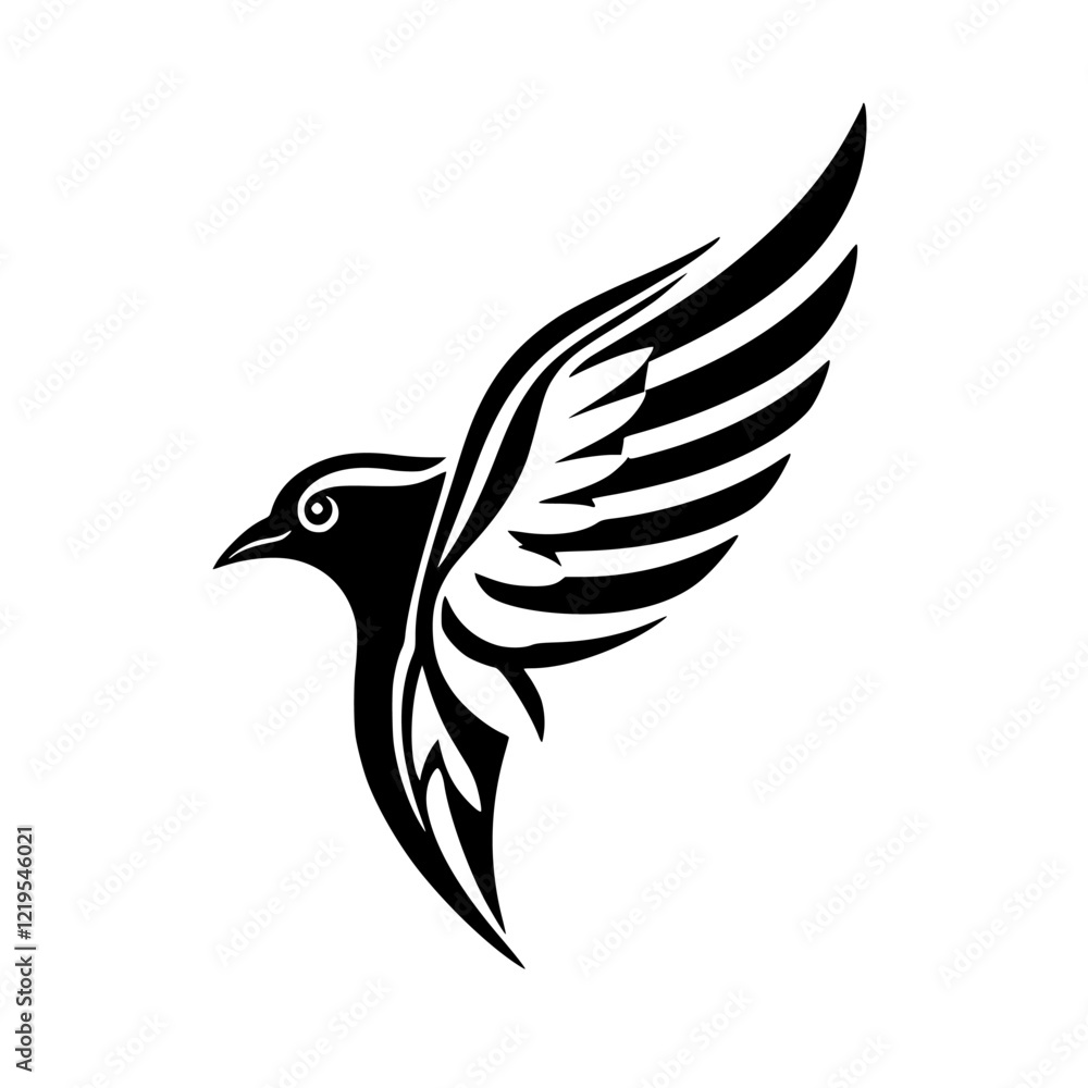 Obraz premium Tribal Bird Tattoo Design: Black and White Avian Wings in Flight - Vector Graphic