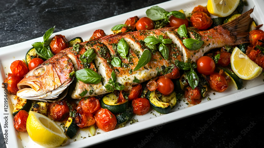 Roasted Red Snapper with Roasted Vegetables and Herbs Roasted Red Snapper with Roasted Vegetables and Herbs