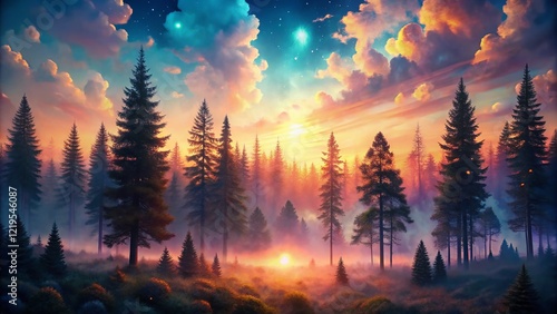 Wallpaper Mural Surreal Silhouette of a Pine Forest at Twilight - Dreamlike Nature Photography Torontodigital.ca