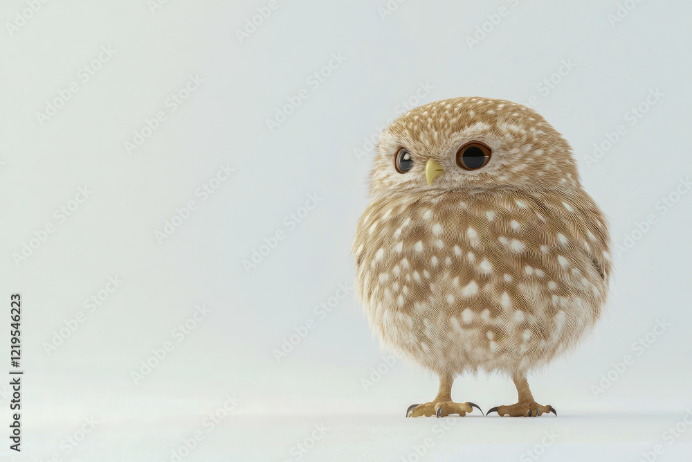 Obraz premium Cute snowy owl standing on white background