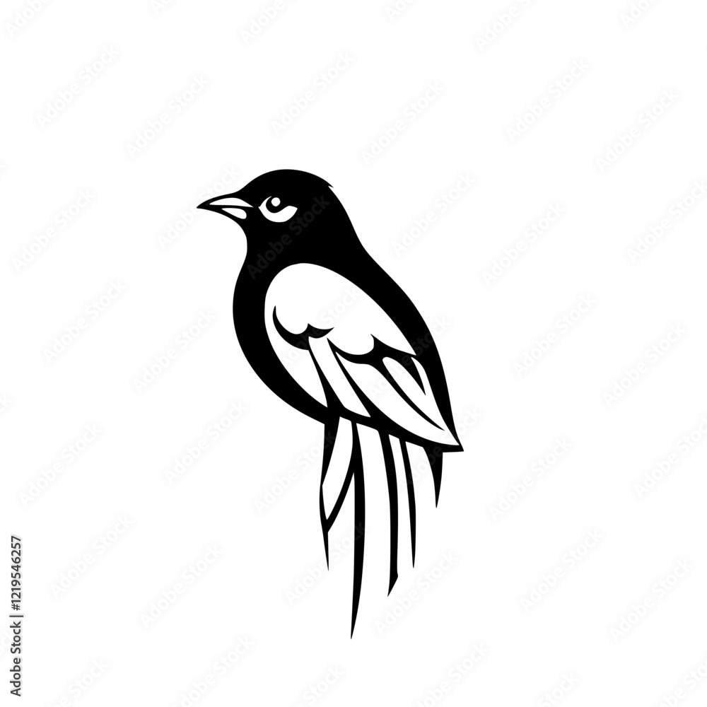 Fototapeta premium Elegant Bird Silhouette: Black and White Avian Vector Graphic