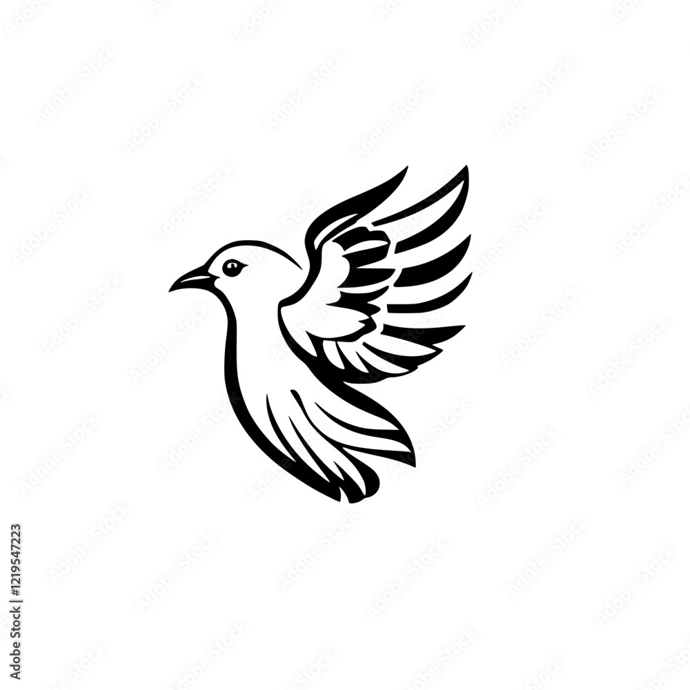 Elegant Black and White Dove in Flight: A Symbol of Peace and Freedom Elegant Black and White Dove in Flight: A Symbol of Peace and Freedom