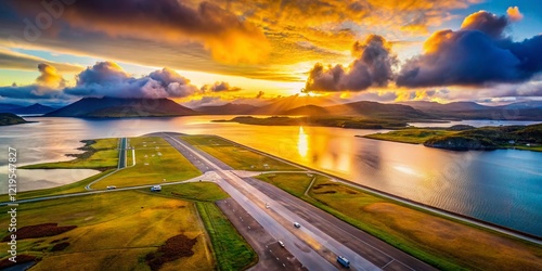 Surreal Sunset Drone Views of Barra Airport, Scotland's Highland Isles photo