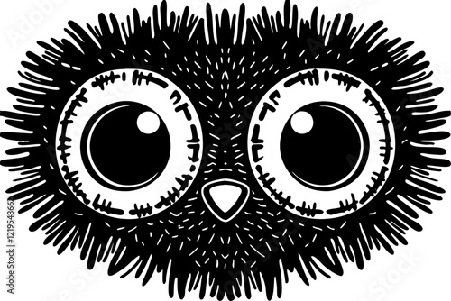  Fluffy Black Bird Face: Adorable Cartoon Illustration