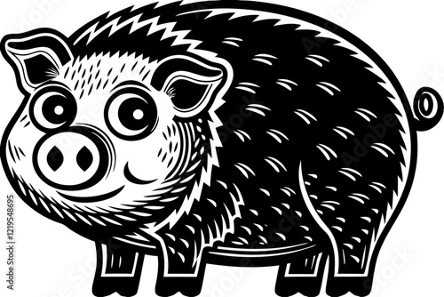 Cartoon Pig: Happy, Simple Line Art Illustration