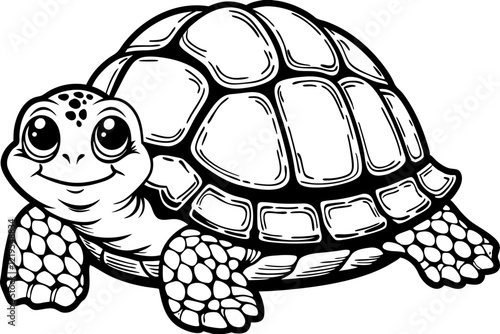 Friendly Cartoon Turtle:  Outline Illustration