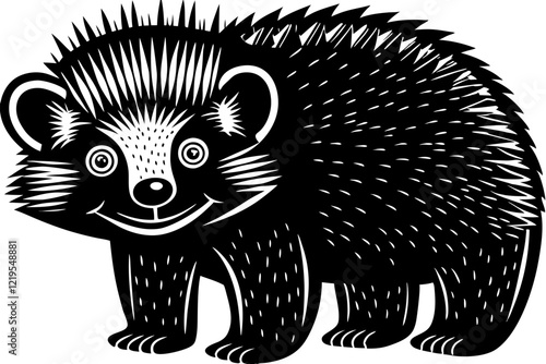Cartoon Hedgehog:  Simple Black and White Illustration