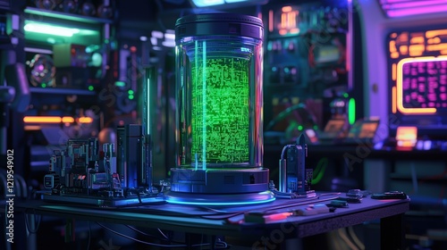 Futuristic Laboratory with Neon Glow photo