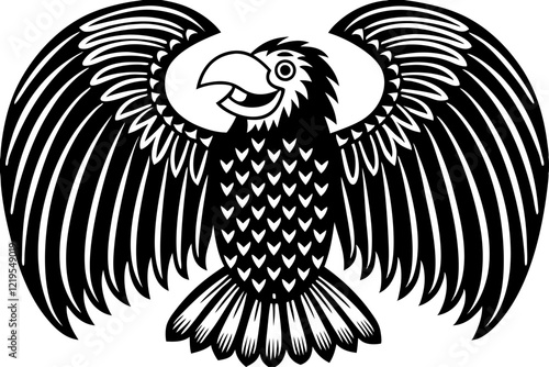Cartoon Eagle:  Simple Black and White Illustration