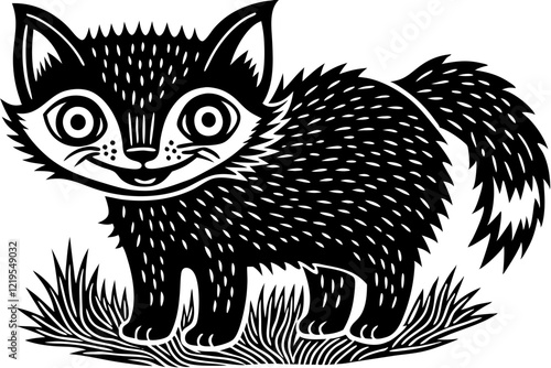 Cartoon Fox:  Cute, Simple Black and White Illustration