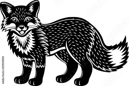 Cartoon Fox:  Simple Black and White Illustration