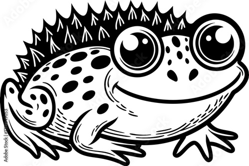 Cartoon Frog:  Cute, Simple Black and White Illustration