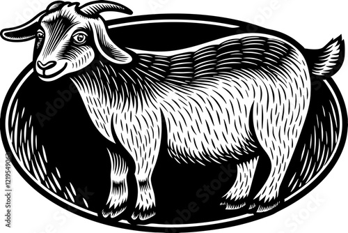 Cartoon Goat:  Simple Black and White Illustration