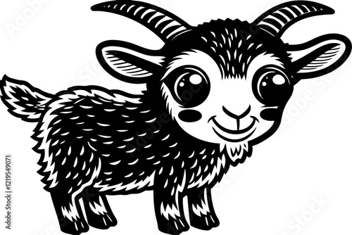Cute Cartoon Goat: Big Eyes, Simple Illustration