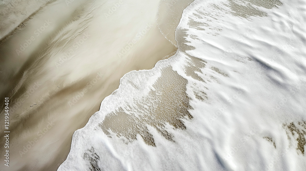 Obraz premium Waves gently lap against the sandy shore at sunrise creating a serene coastal landscape. Generative AI