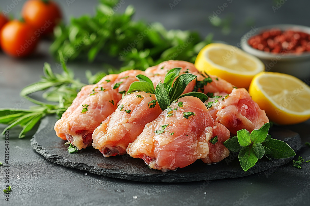 Raw Chicken Pieces Marinated With Herbs And Lemon Raw Chicken Pieces Marinated With Herbs And Lemon