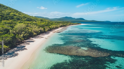 Serene Beach Scene at Great Barrier Reef Under Clear Blue Sky
