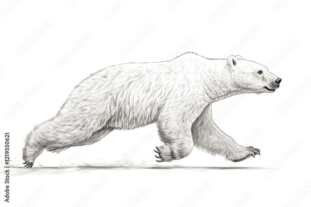 Obraz premium Polar bear running, arctic landscape, wildlife, nature illustration