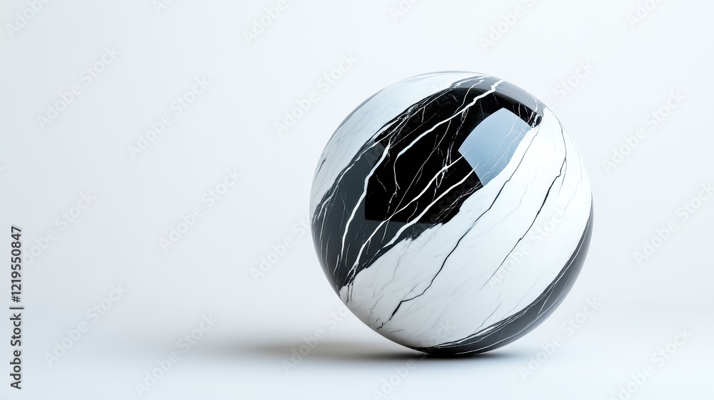 This striking image features a glossy black and white marble sphere showcasing intricate vein patterns that create a sense of elegance and depth for any modern decor. This striking image features a glossy black and white marble sphere showcasing intricate vein patterns that create a sense of elegance and depth for any modern decor.