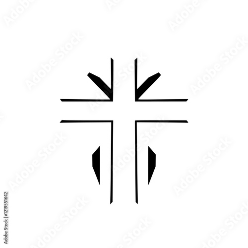 Modern Minimalist Cross: A Simple Religious Symbol of Faith and Hope. Perfect for spiritual and religious designs, this abstract cross icon represents belief and Christianity.