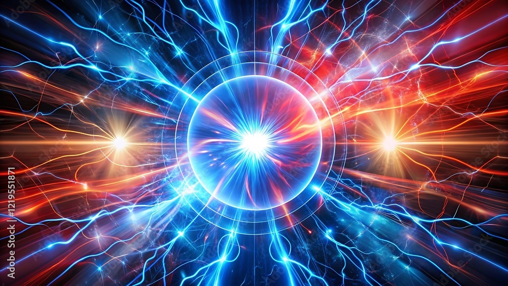 Fototapeta premium Futuristic Blue and Red Energy Clash with Electric Lightning Effects for Sci-Fi and Technology Themes