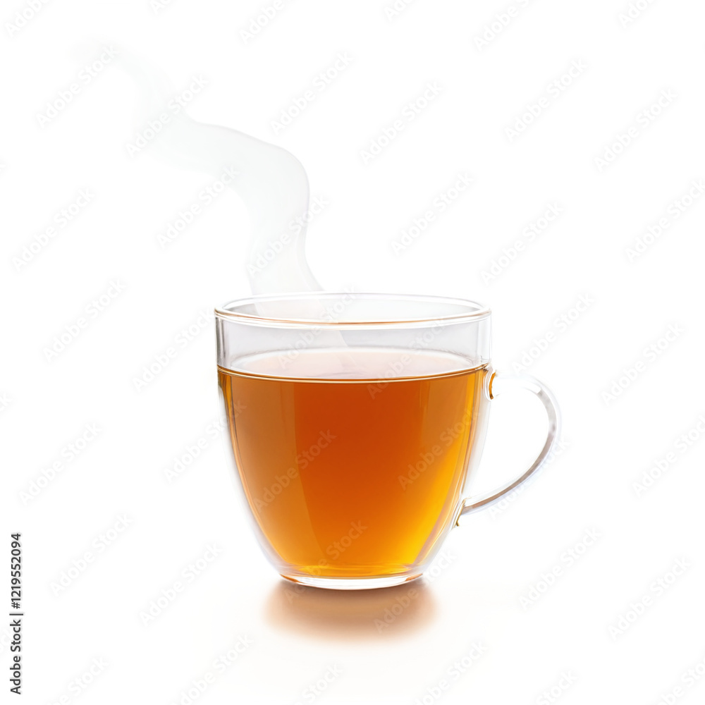 glass of steaming hot tea isolated on transparent background